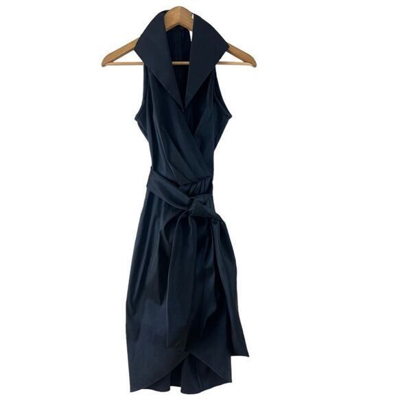 Tadashi Women's Blue Faux Wrap Structured Sleeveless Dress Size 4 Belted Formal - Picture 1 of 12